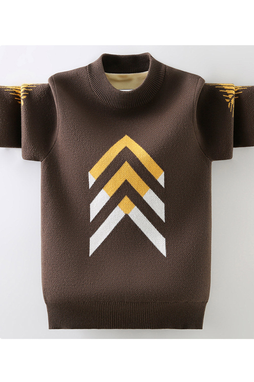 Kids Boys Cozy Ribbed Hem & Cuff Round Neck Printed Pattern Warm Winter Sweater