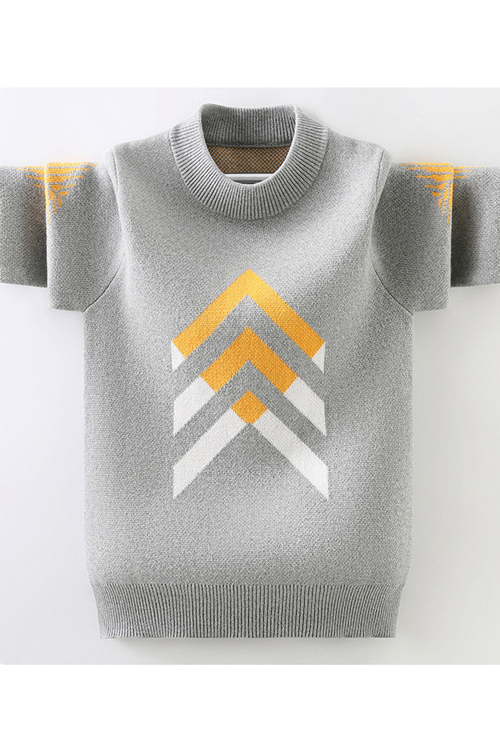 Kids Boys Cozy Ribbed Hem & Cuff Round Neck Printed Pattern Warm Winter Sweater