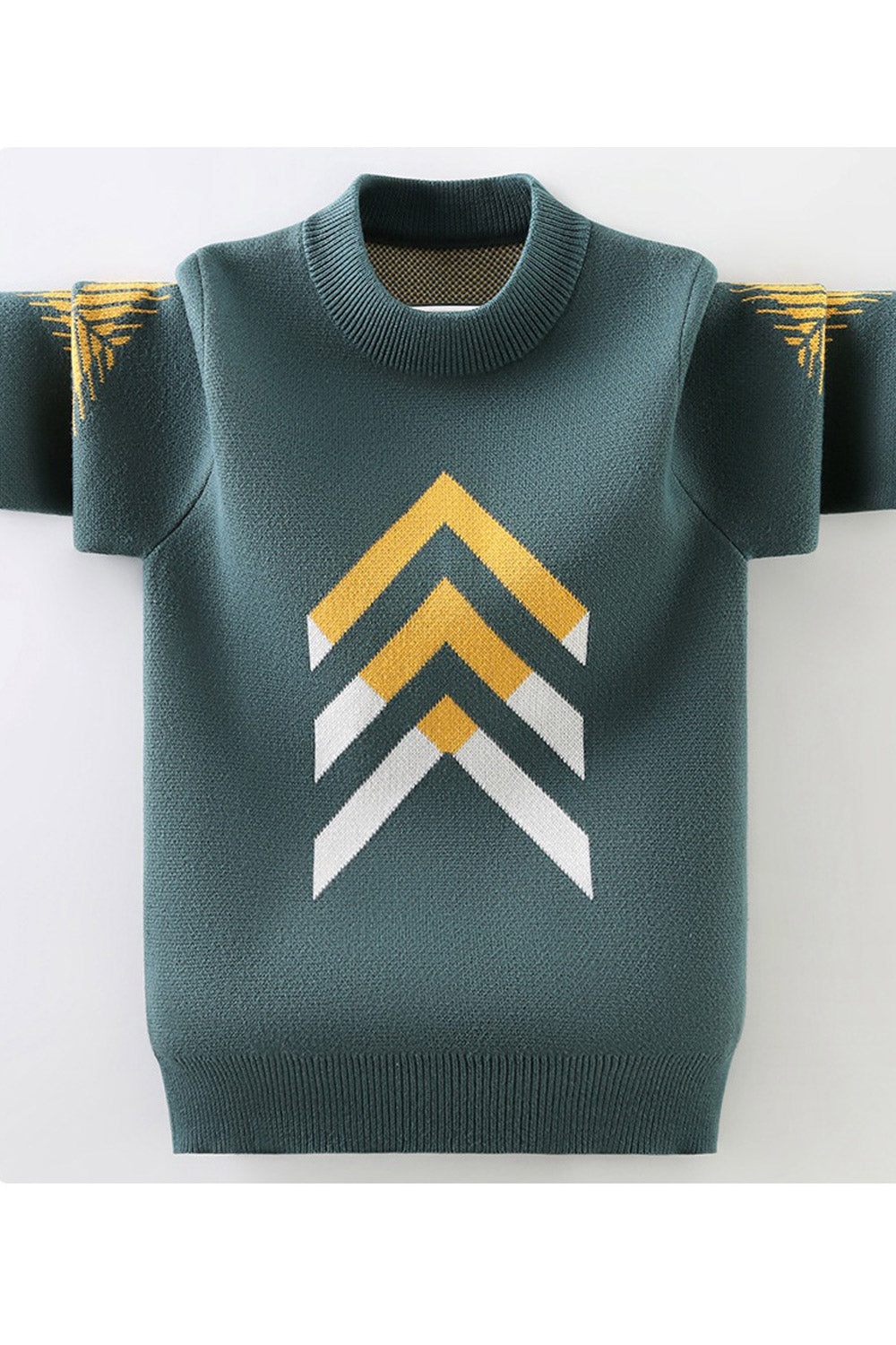 Kids Boys Cozy Ribbed Hem & Cuff Round Neck Printed Pattern Warm Winter Sweater