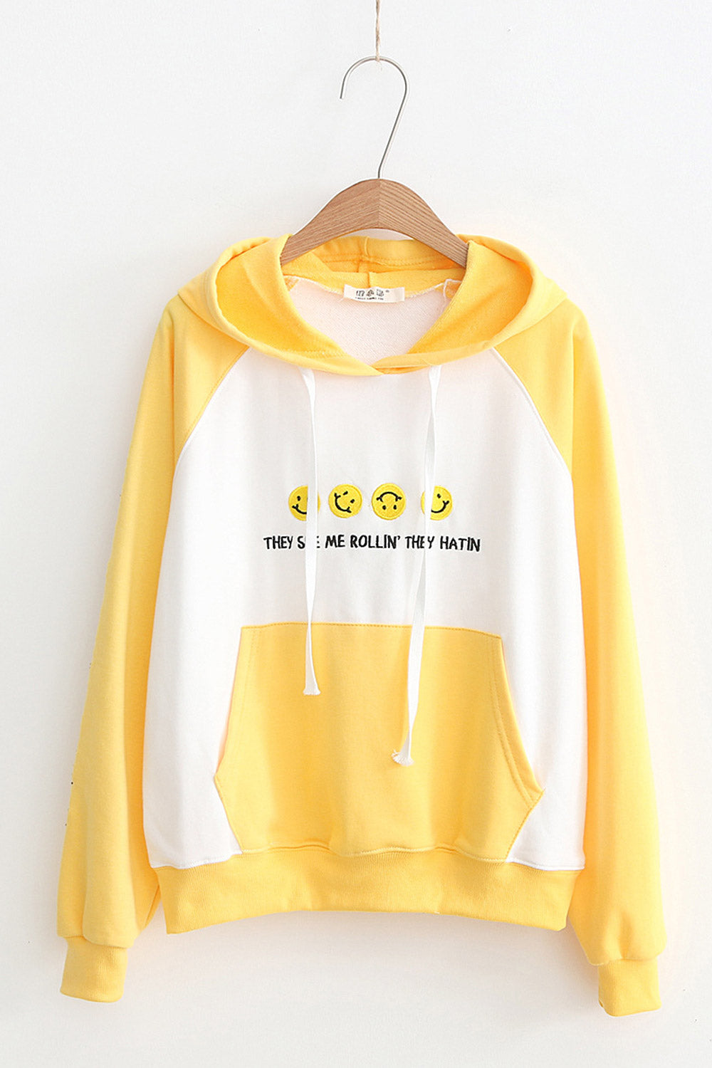 Women Beautiful Emoji Letter Embroidered Casual Hoodie