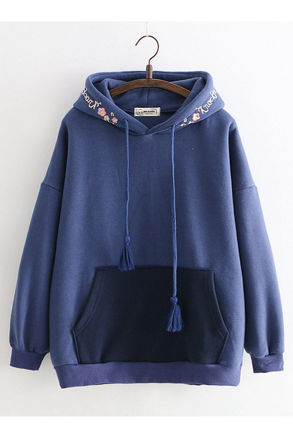 Women Winter Solid Color Embroidered Letter Hoodie