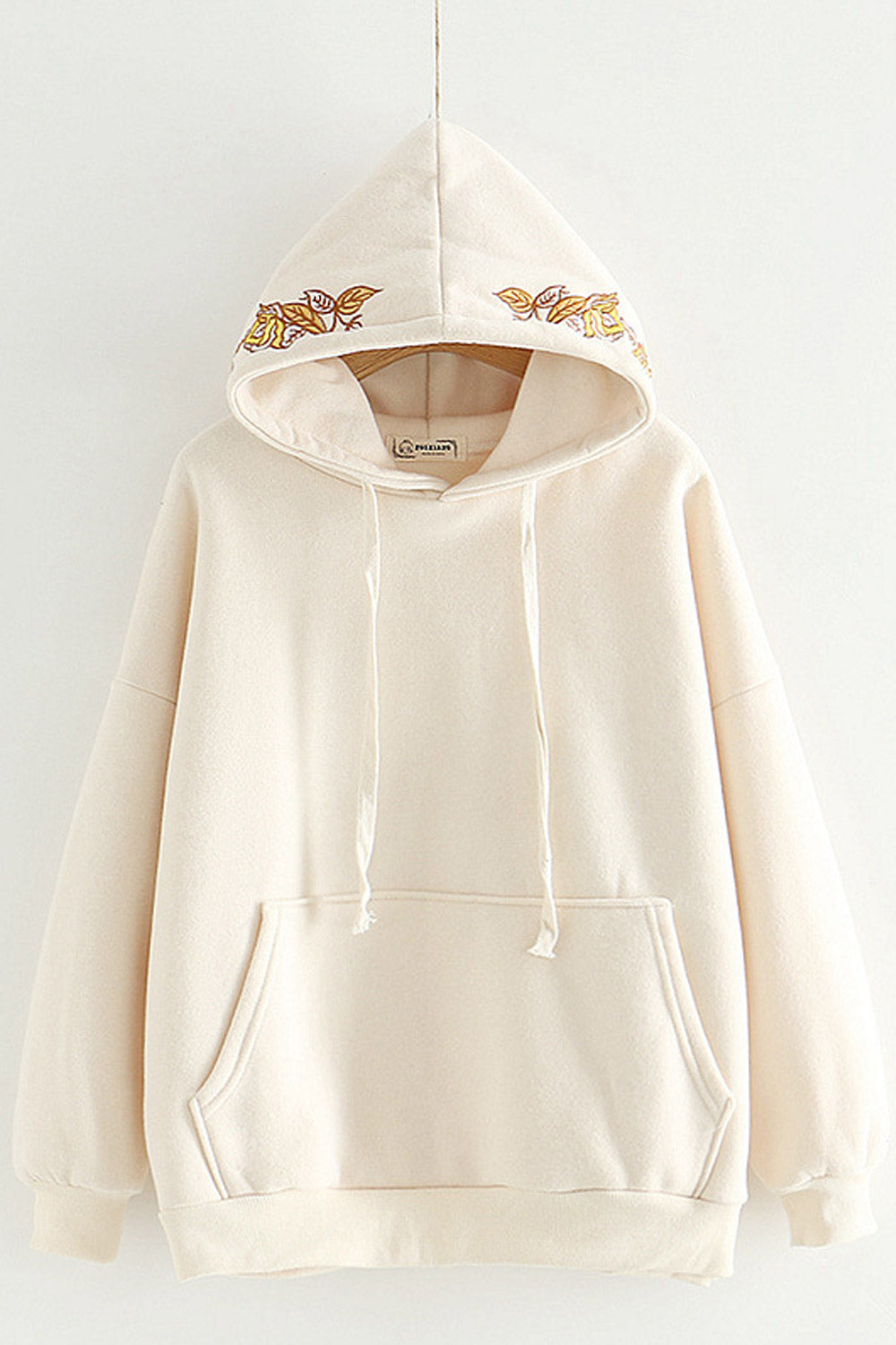 Women Sweet Floral Embroiderd Solid Color Hoodie