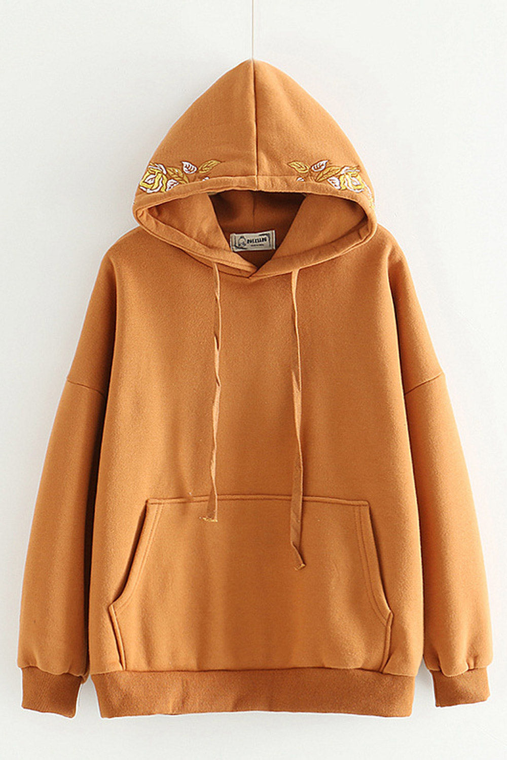 Women Sweet Floral Embroiderd Solid Color Hoodie