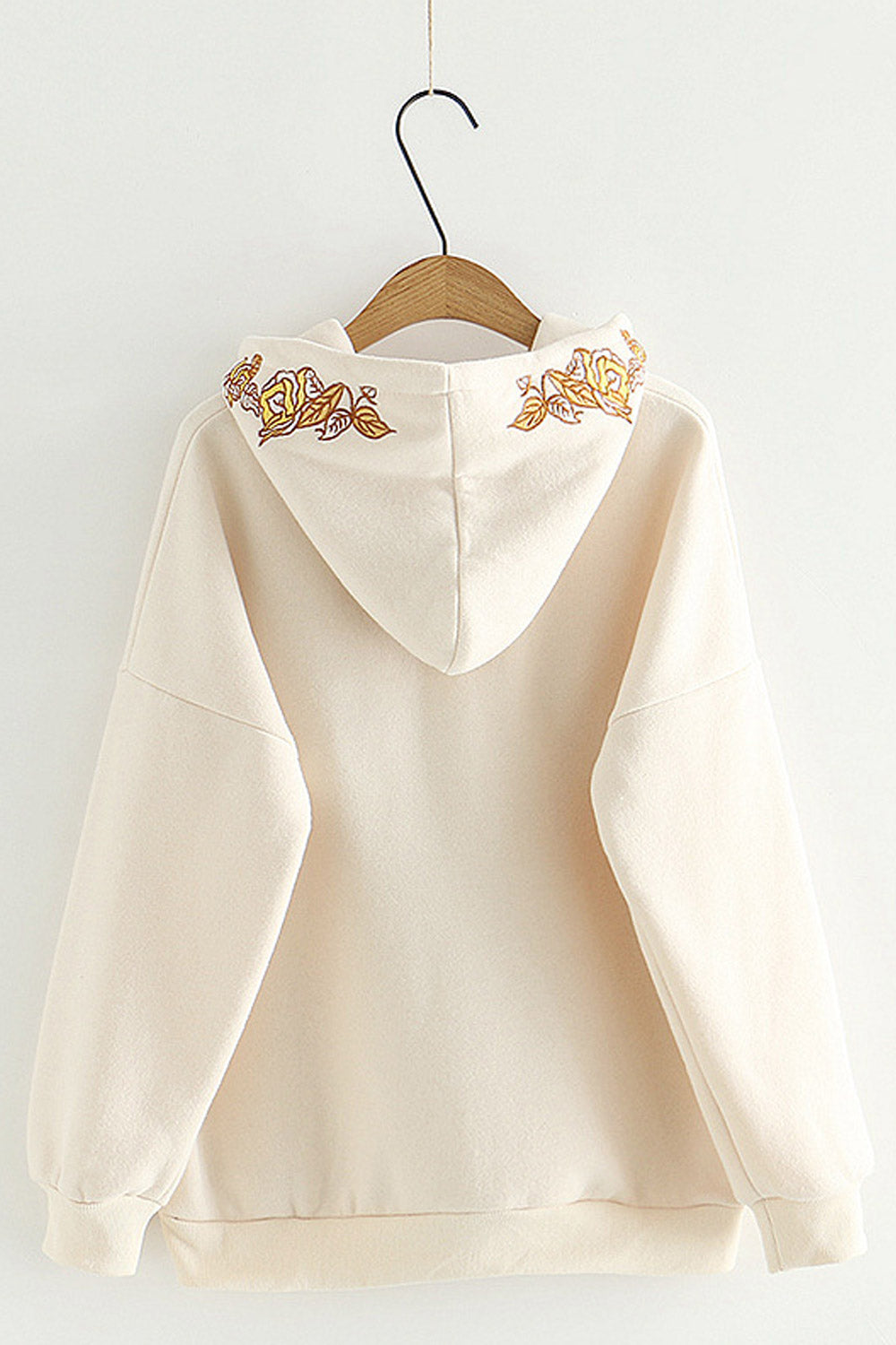 Women Sweet Floral Embroiderd Solid Color Hoodie