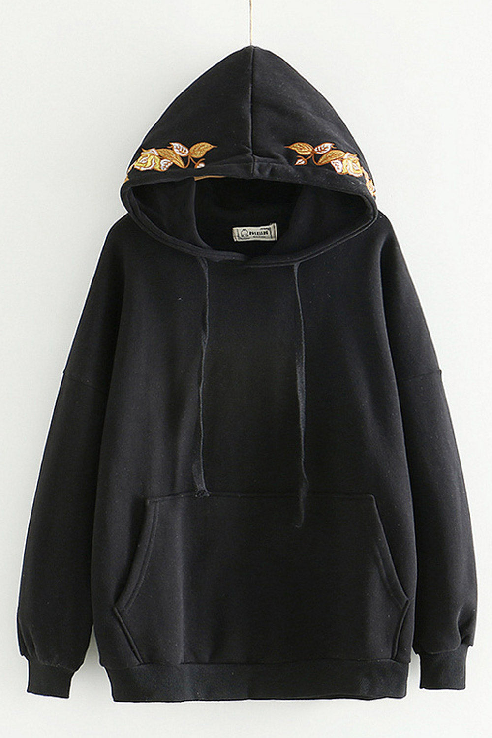 Women Sweet Floral Embroiderd Solid Color Hoodie