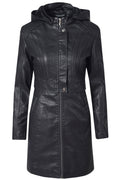 Women Charming Hooded Long Coat Style Leather Jacket