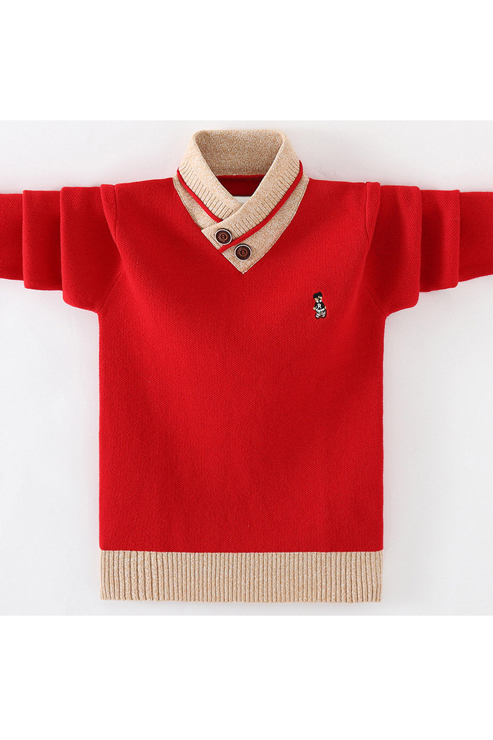 Kids Boys Classy Button Closure Neck Solid Pattern Ribbed Hem & Cuff Facility Winter Sweater