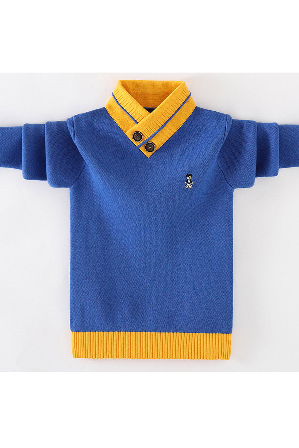 Kids Boys Classy Button Closure Neck Solid Pattern Ribbed Hem & Cuff Facility Winter Sweater