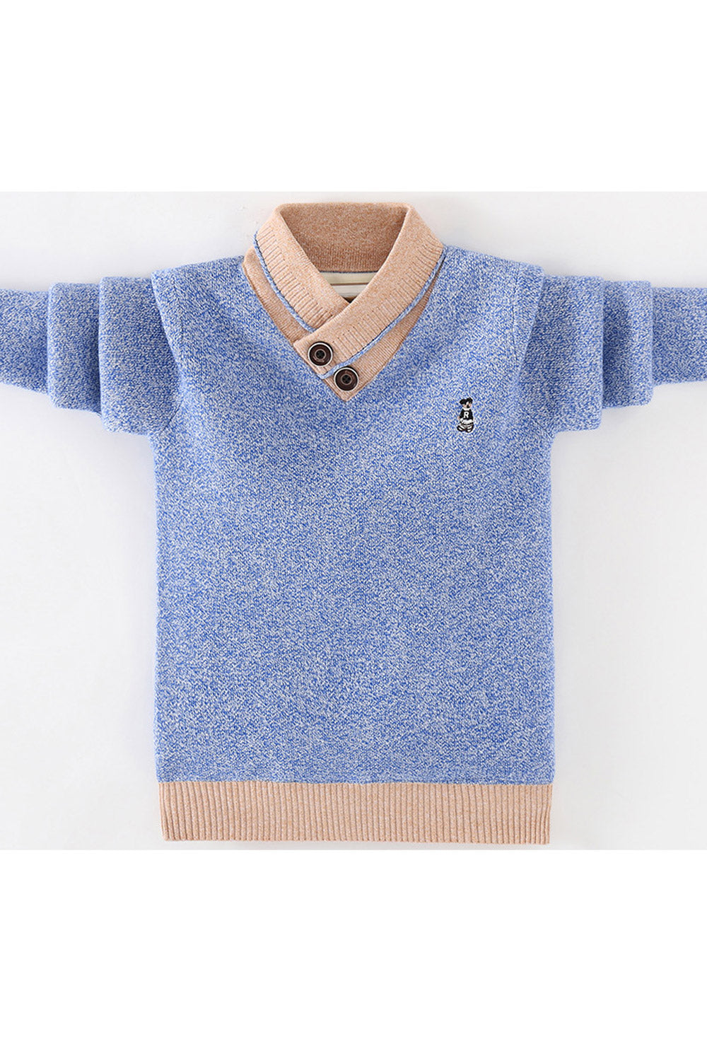 Kids Boys Classy Button Closure Neck Solid Pattern Ribbed Hem & Cuff Facility Winter Sweater