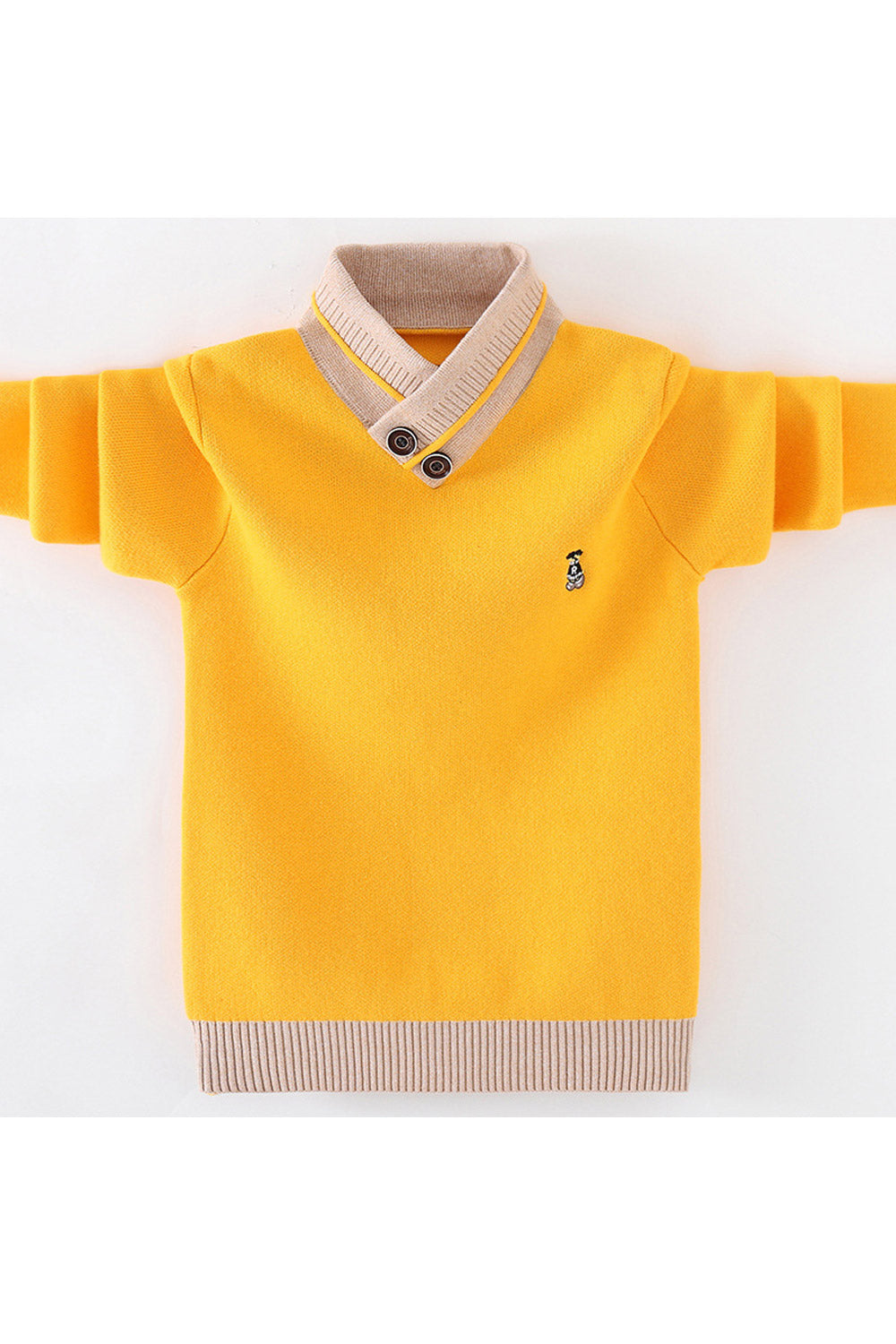 Kids Boys Classy Button Closure Neck Solid Pattern Ribbed Hem & Cuff Facility Winter Sweater