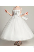 Kid Girl Charming Flower Embroidered Mesh Wedding Dress