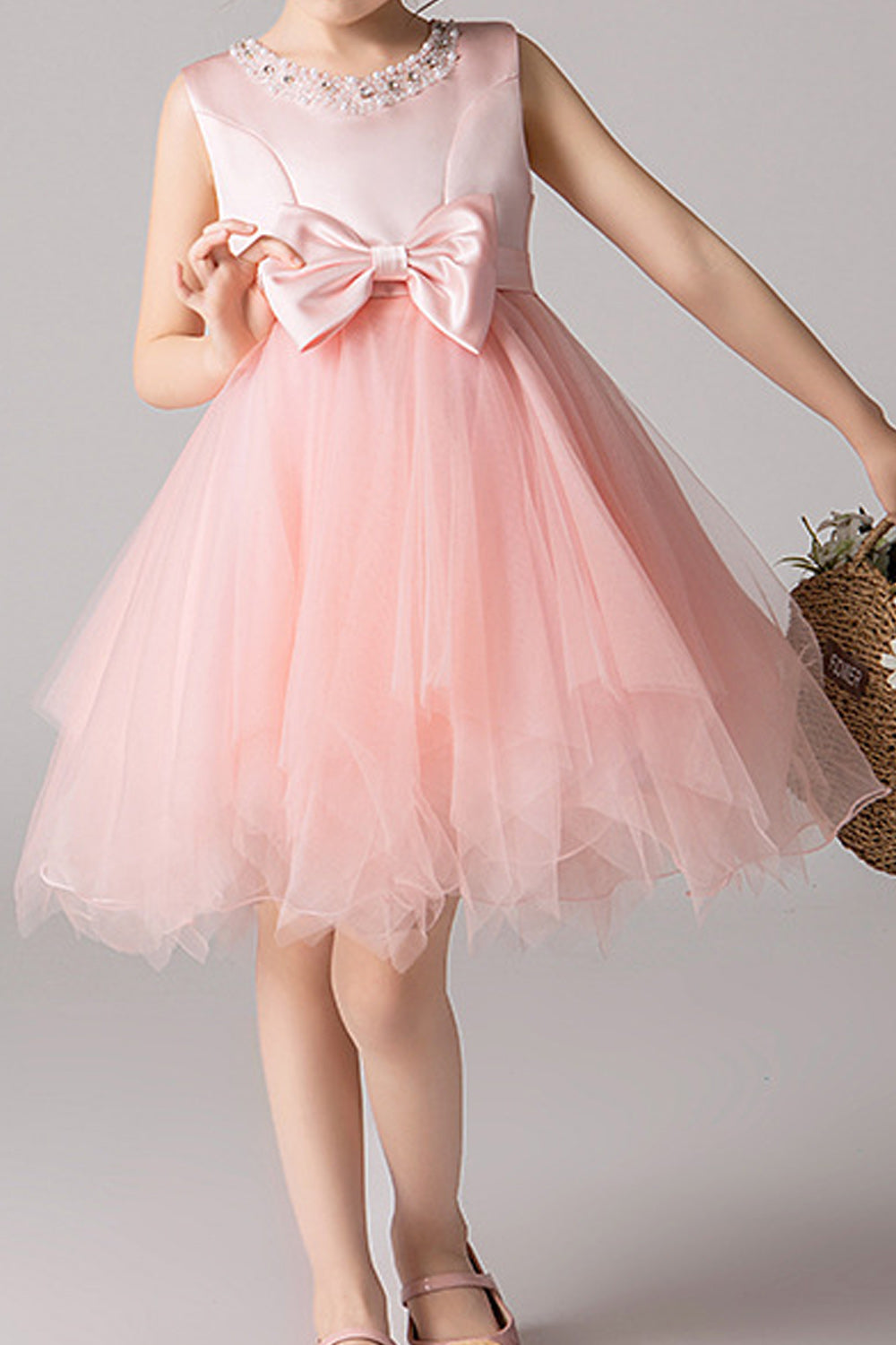 Kid Girl Fashion Bead Pearls Decorate Evening Dress