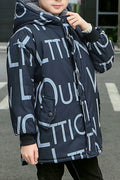Kids Boys Modern Style Letter Pattern Ribbed Cuff Hooded Neck Warm Padded Jacket