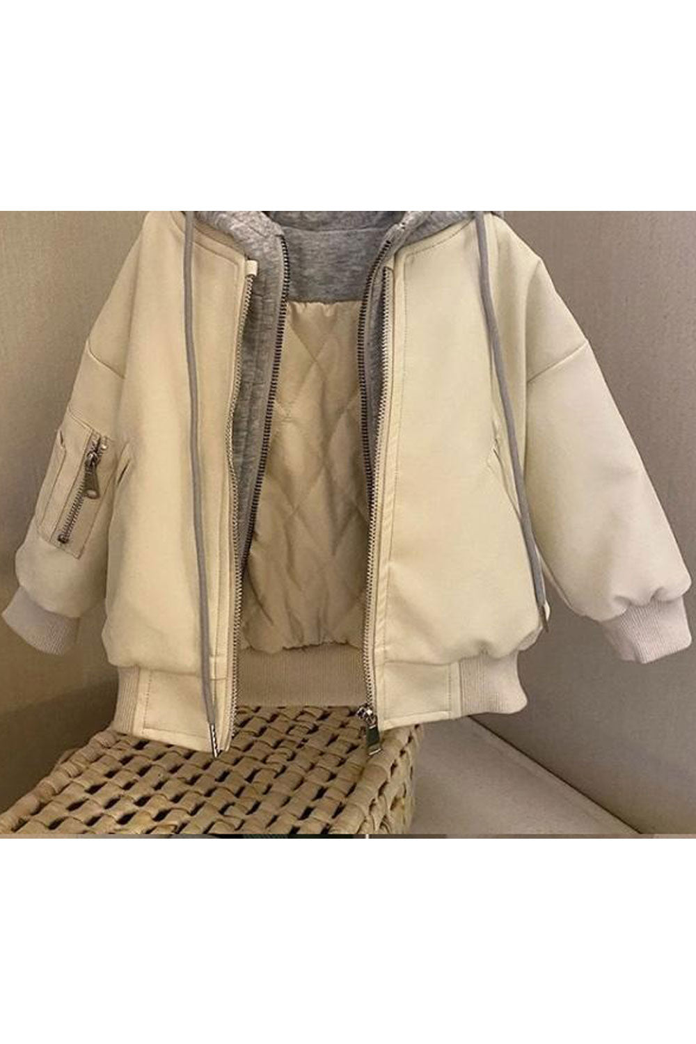Kids Boys Fashionic Zip Closure Solid Pattern Ribbed Cuff Leather Jacket