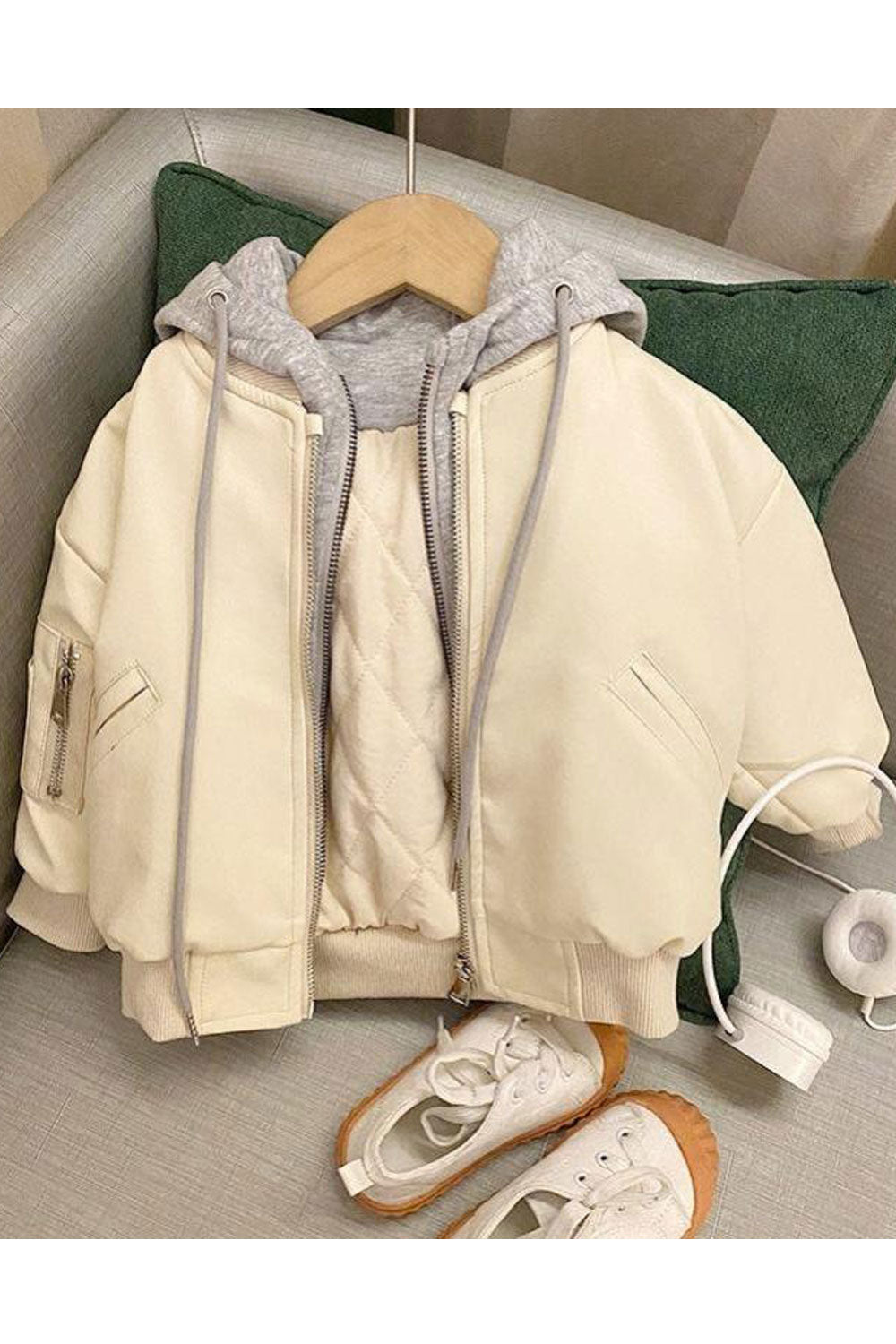 Kids Boys Fashionic Zip Closure Solid Pattern Ribbed Cuff Leather Jacket