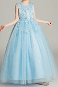 Kid Girl Eye Catching Lace Embroidered Long Wedding Dress