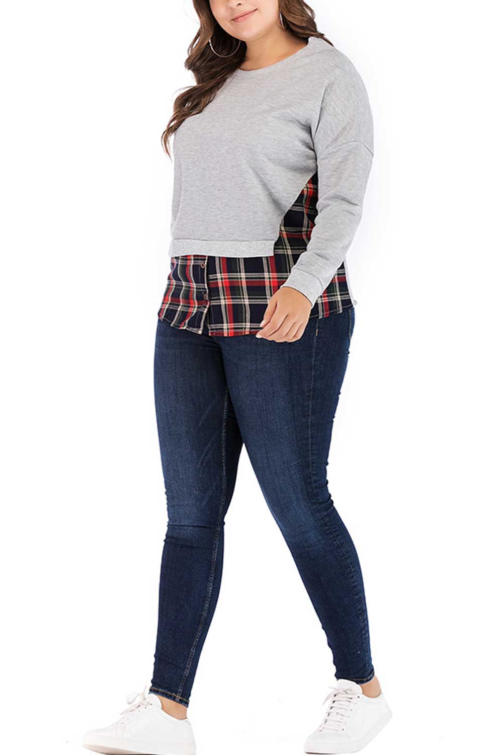 Women Slim Plaid Pattern Fashionable Sweatshirt