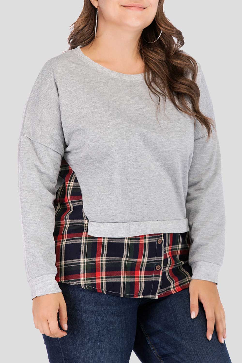 Women Slim Plaid Pattern Fashionable Sweatshirt