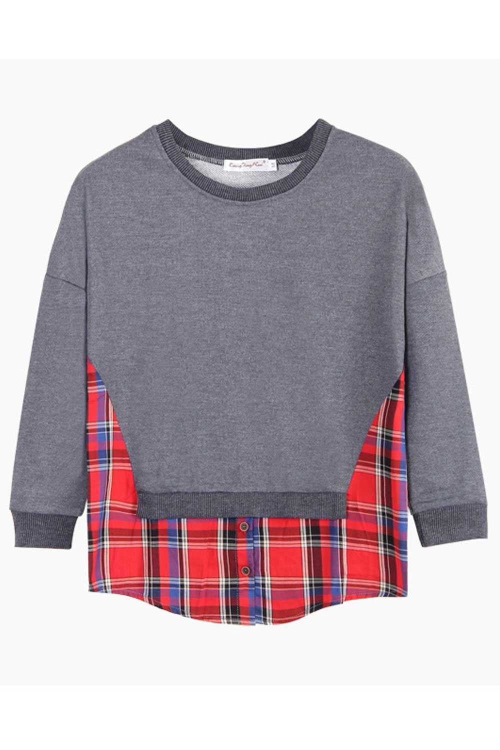Women Slim Plaid Pattern Fashionable Sweatshirt