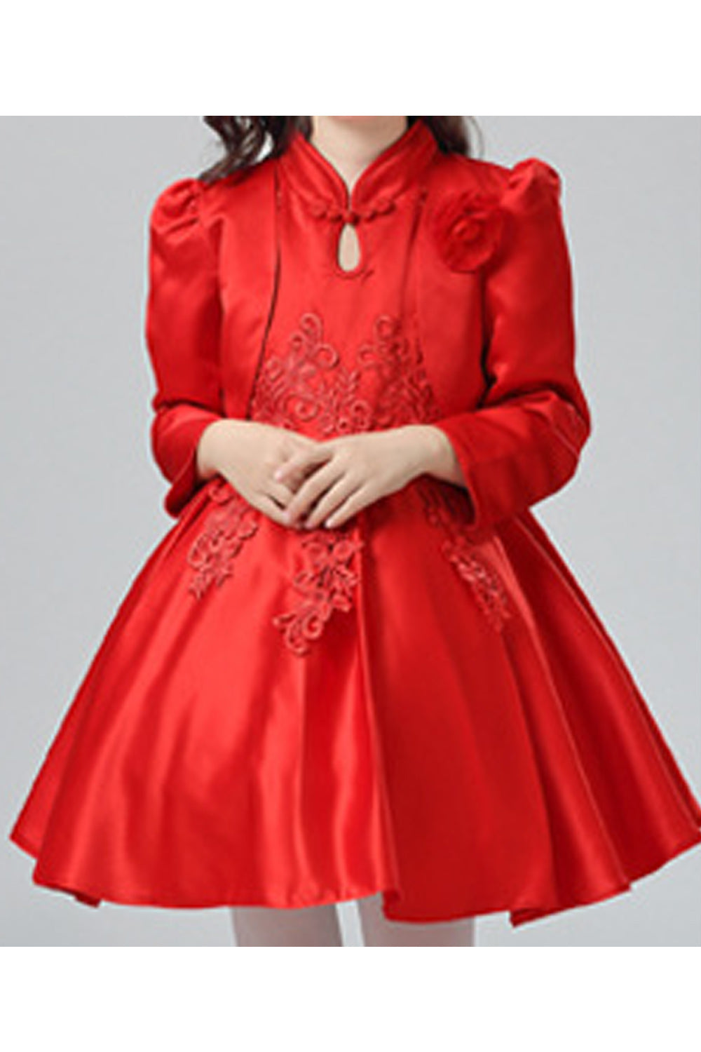 Kid Girl Alluring Flower Embroiderd High Neck Wedding Dress without Coat