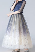 Kid Girl Splendid Star Decorative 3/4 Sleeve Wedding Dress