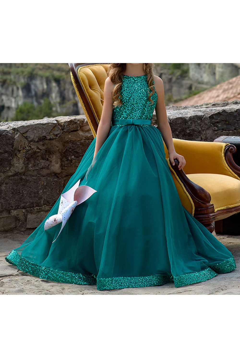 Kid Girl Beautiful Sequin Long Skirt Wedding Dress
