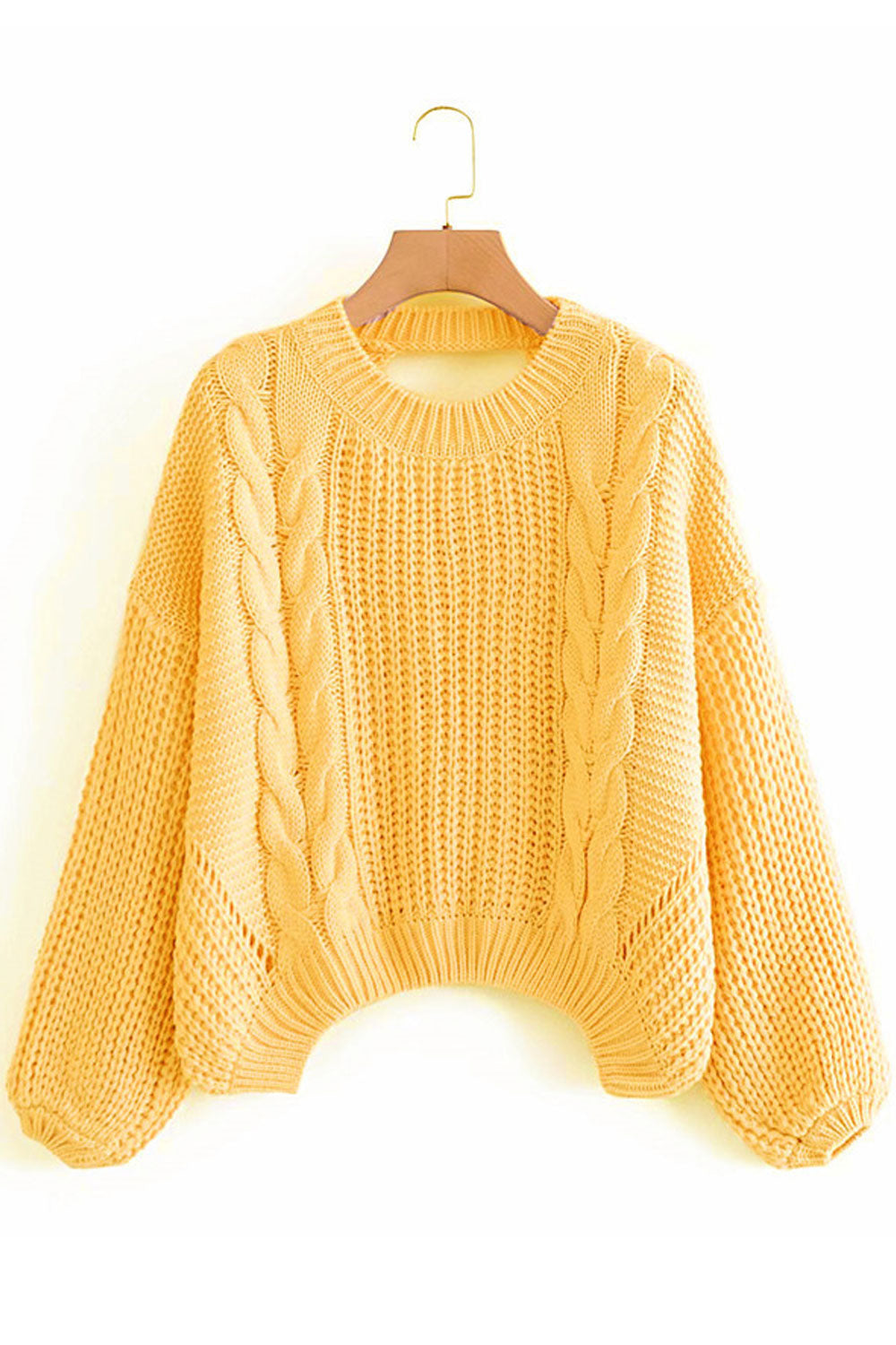 Women Elegant Bushop Sleeve Round Neck Knitted Design Warm Winter Sweater