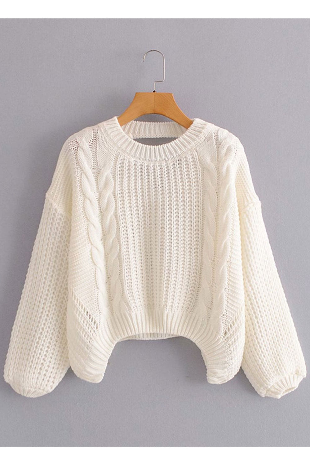 Women Elegant Bushop Sleeve Round Neck Knitted Design Warm Winter Sweater