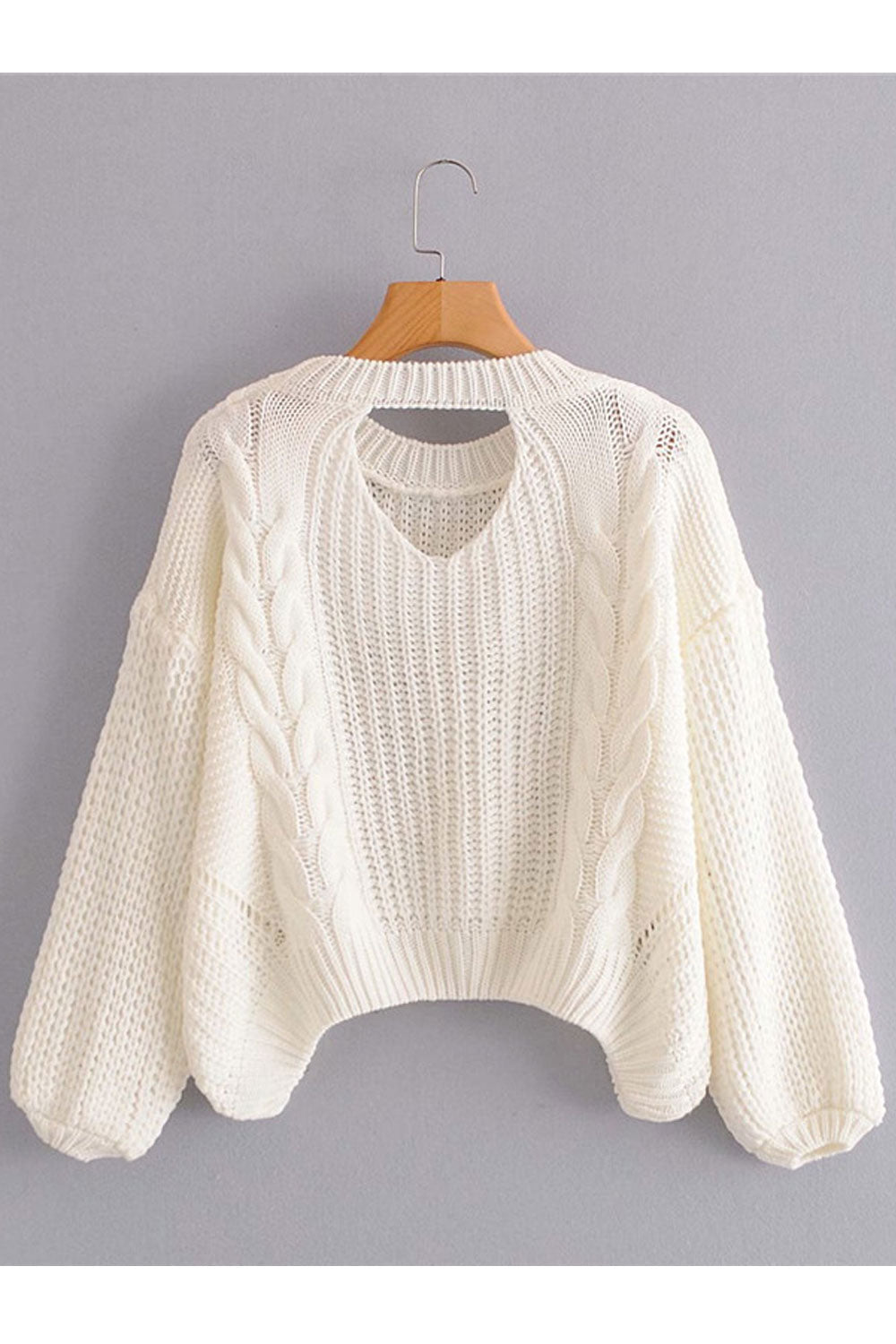 Women Elegant Bushop Sleeve Round Neck Knitted Design Warm Winter Sweater