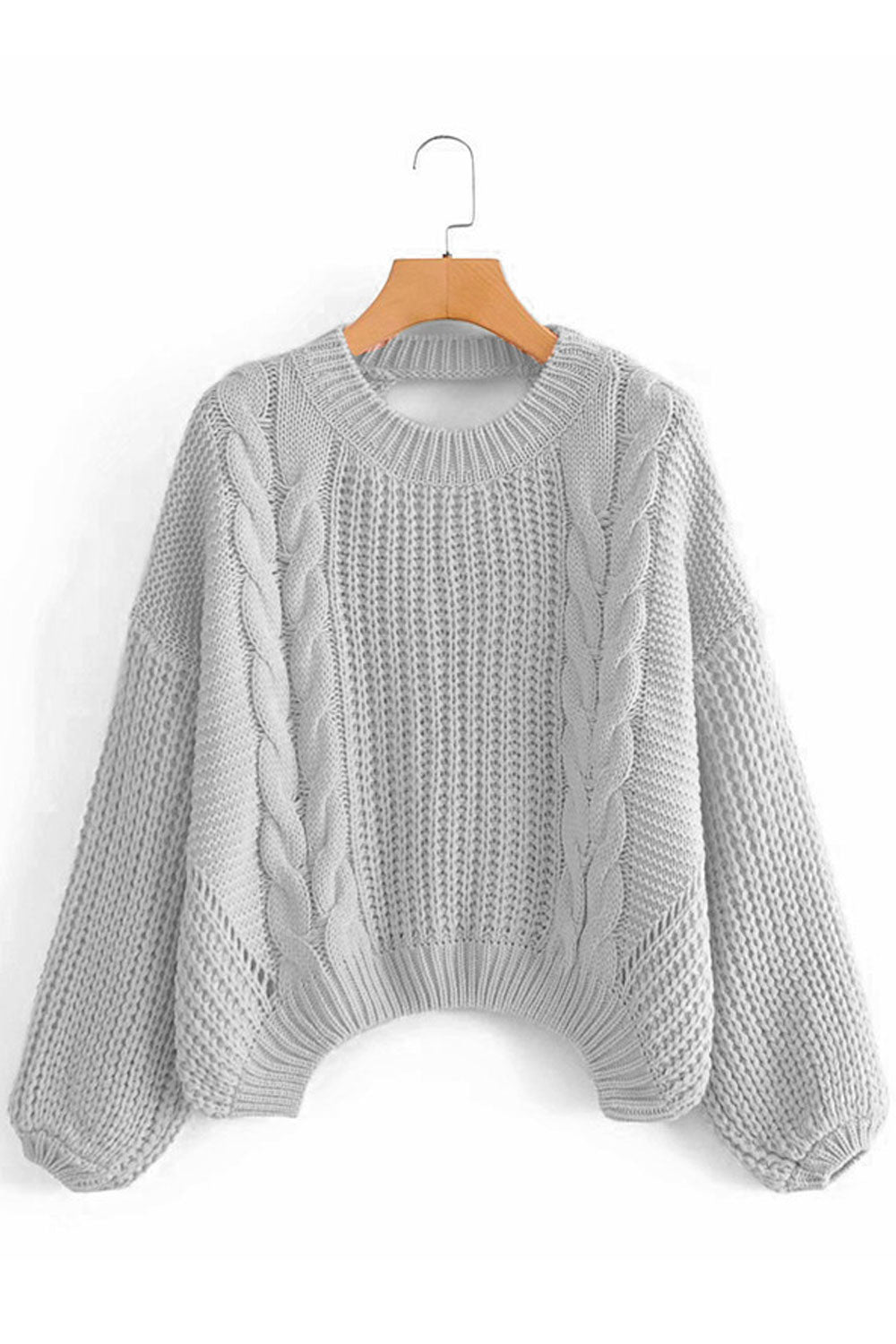 Women Elegant Bushop Sleeve Round Neck Knitted Design Warm Winter Sweater