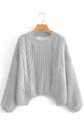 Women Elegant Bushop Sleeve Round Neck Knitted Design Warm Winter Sweater