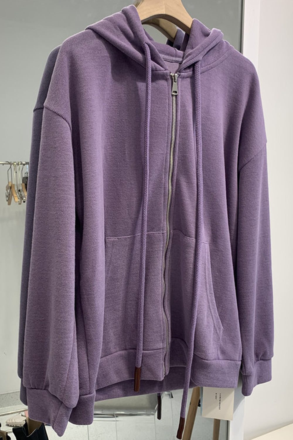 Women Relaxing Zipper Closure Comfortable Kangaroo Pockets Hooded Neck Winter Loose Hoodie