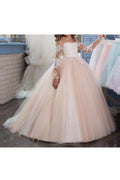 Kid Girl Stylish Off Shoulder Long Sleeve Ball Gown Skirt