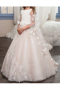 Kid Girl Dollish Flower Embroidered Butterfly Veil Party Dress
