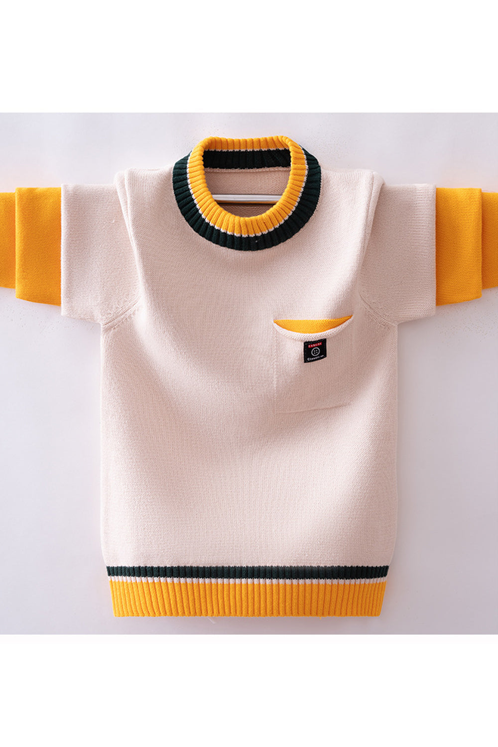 Kids Boys Superb Solid Pattern Round Neck Front Pocket Ribbed Hem & Cuff Winter Warm Sweater