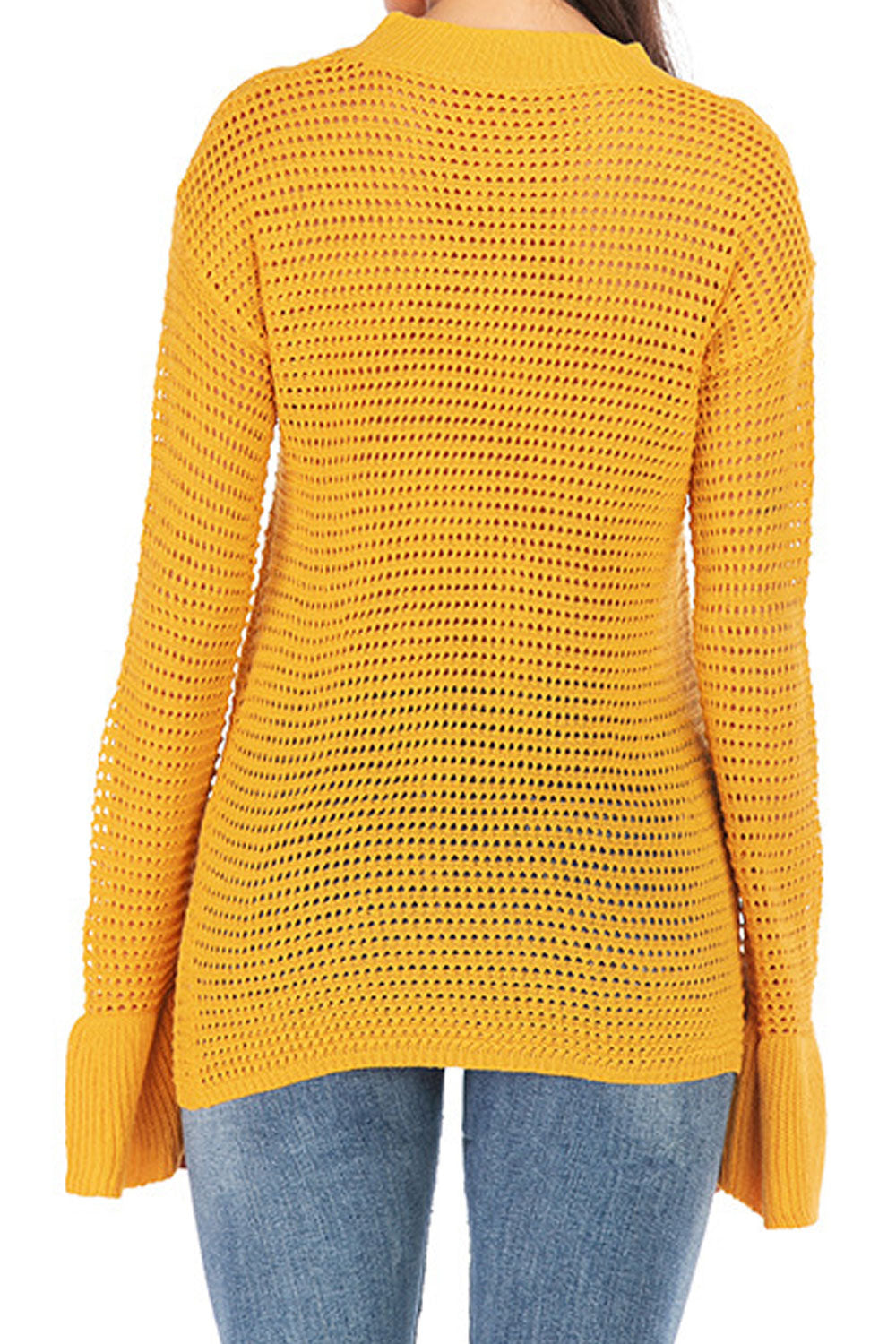 Women Dazzling Trumpet Sleeve Slim Sweater