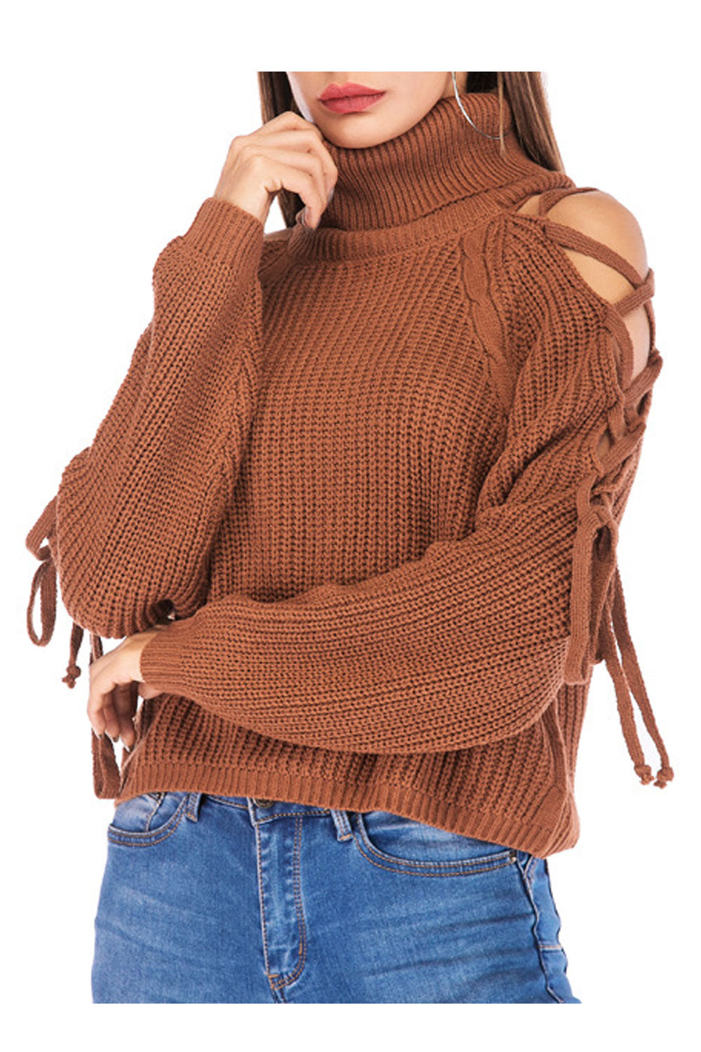 Women Fetching High Neck Long Sleeve Sweater