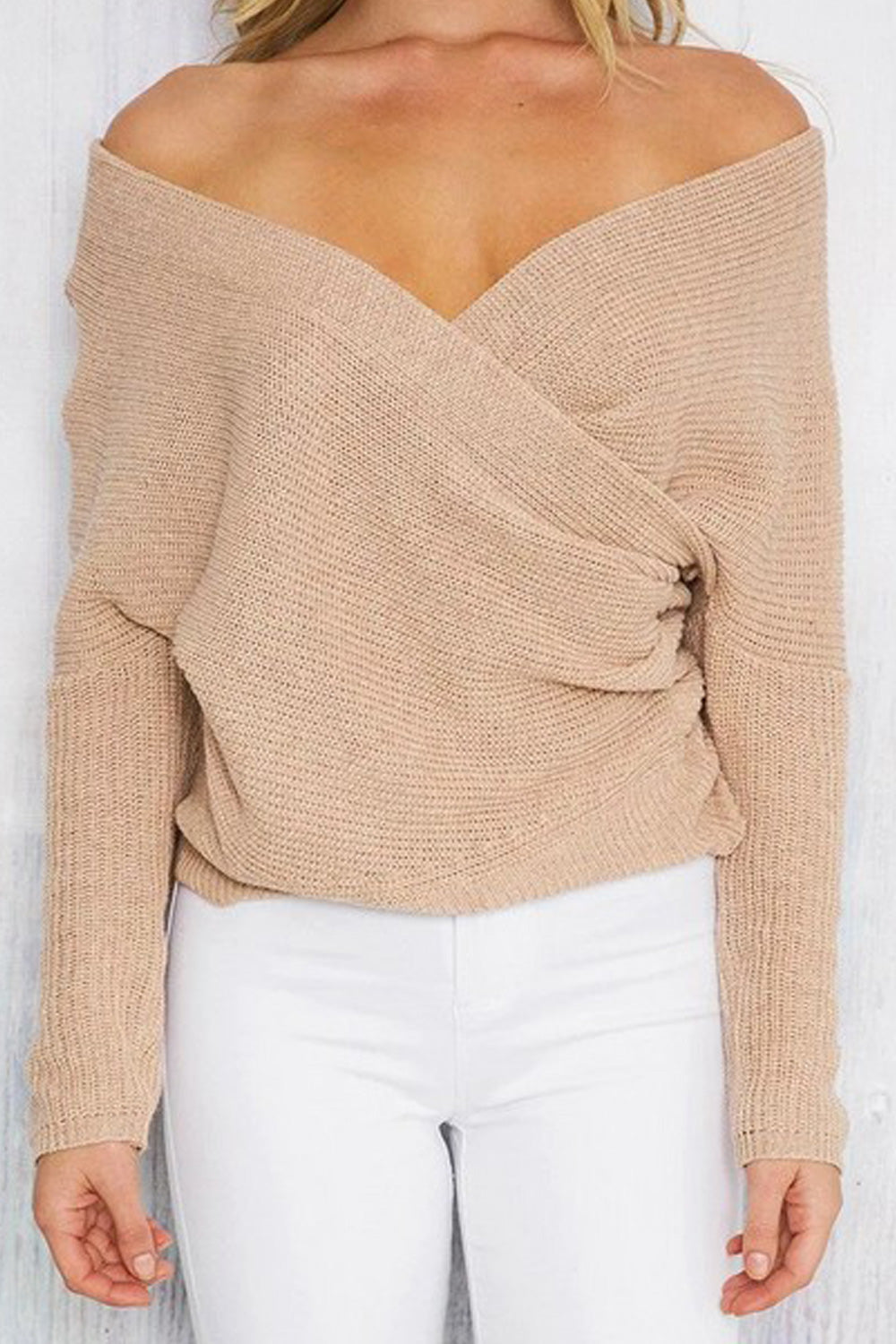 Women Elegant V Neck Long Sleeve Sweater