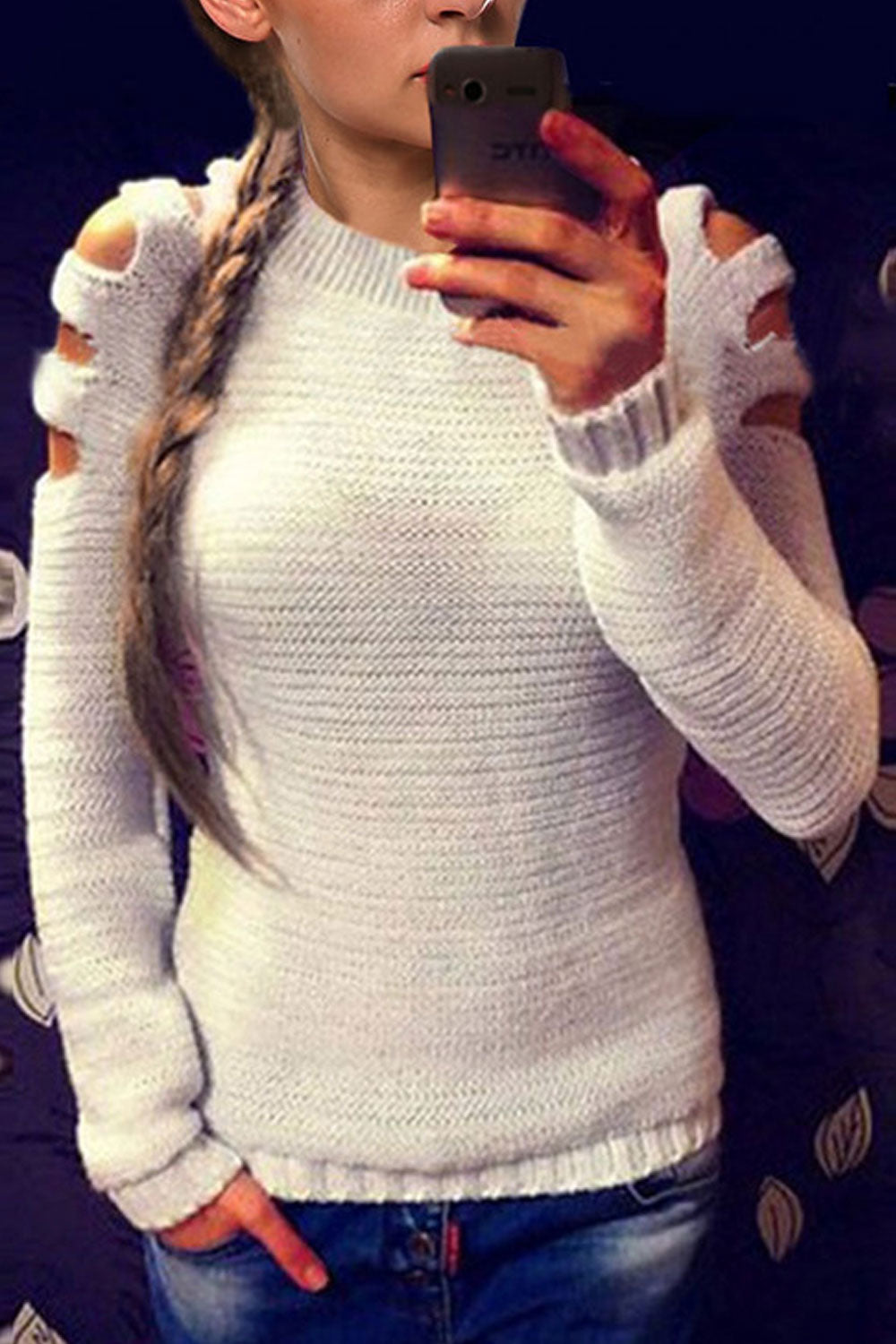 Women Beautiful Solid Color Off Shoulder Sweater