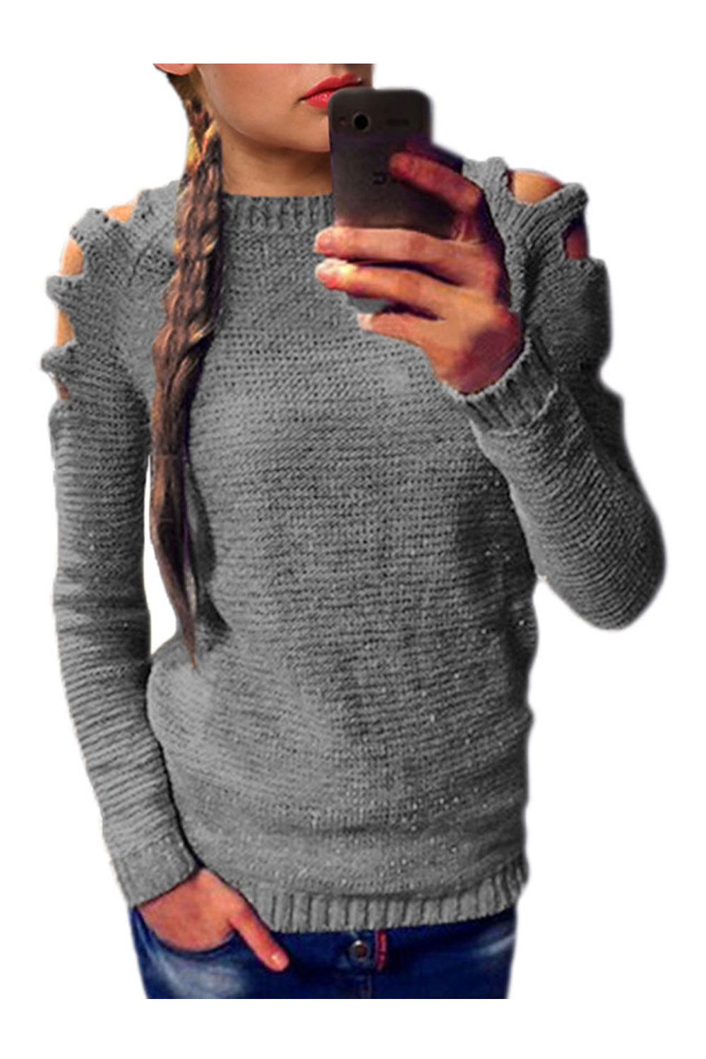 Women Beautiful Solid Color Off Shoulder Sweater