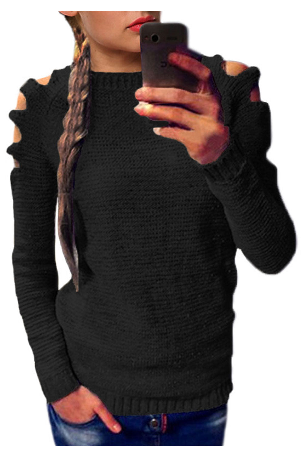 Women Beautiful Solid Color Off Shoulder Sweater