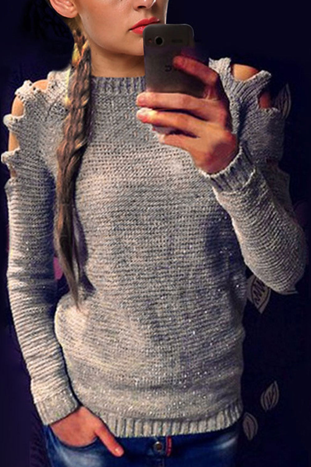 Women Beautiful Solid Color Off Shoulder Sweater
