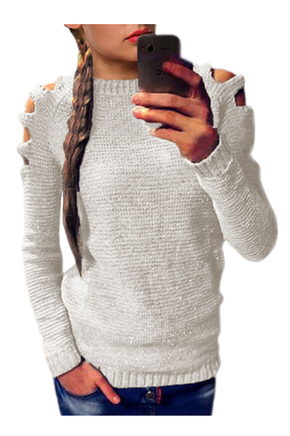 Women Beautiful Solid Color Off Shoulder Sweater