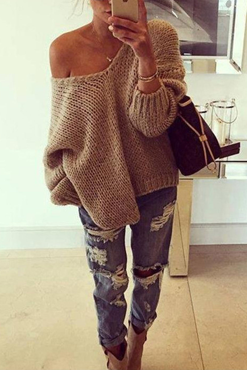 Women loose Warm & Thick Solid Color Sweater