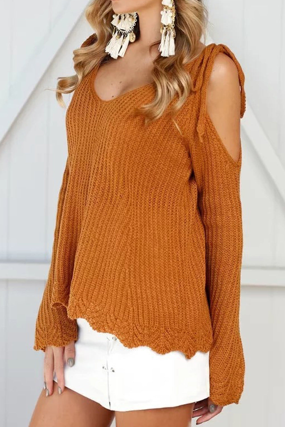 Women Splendid Off Shoulder V Neck Sweater