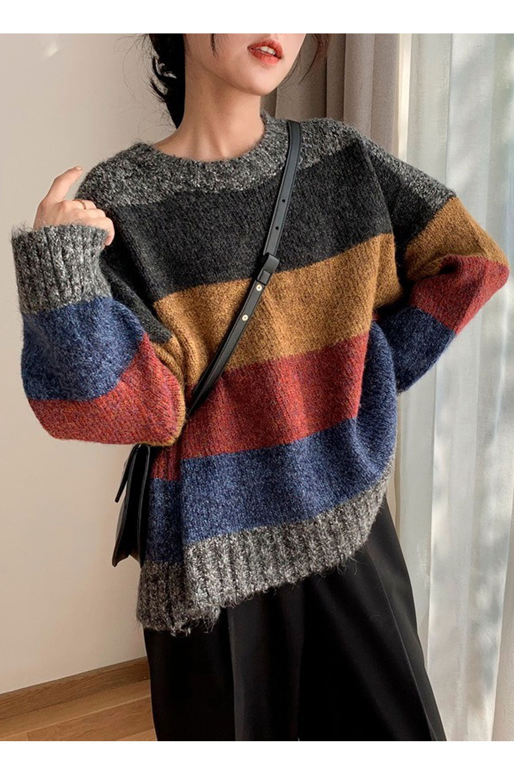 Women Warm Round Neck Comfortable Loose Long Sleeve Stylish Sweater
