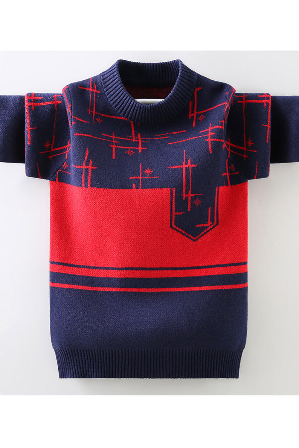 Kids Boys Two Colors Round Neck Knitted Sweater