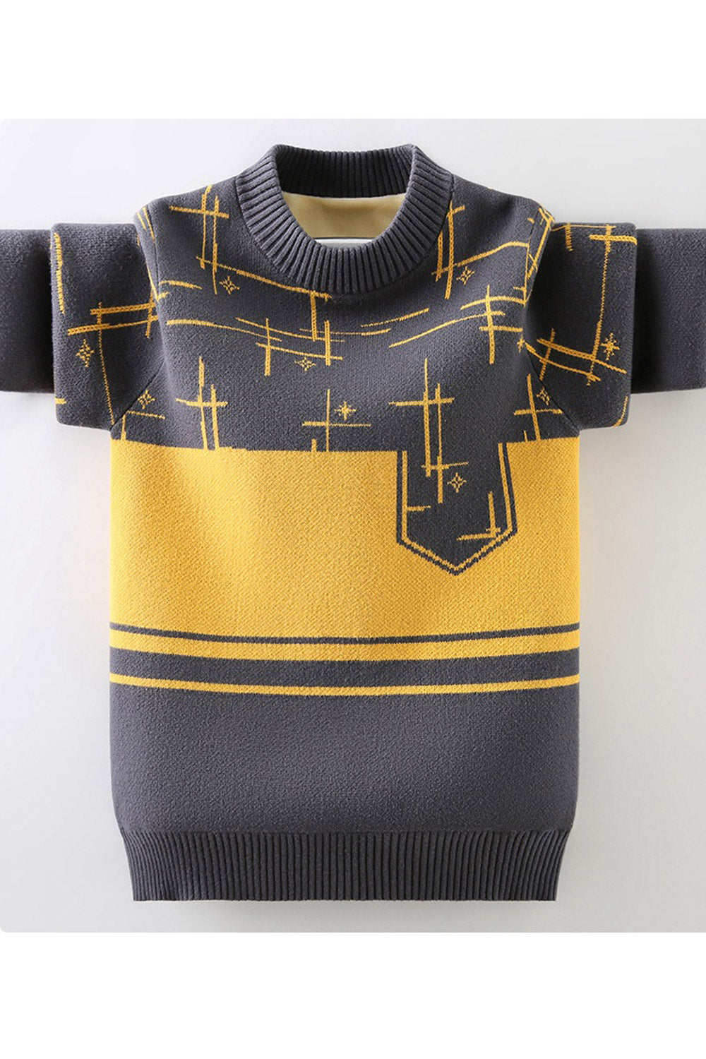 Kids Boys Two Colors Round Neck Knitted Sweater