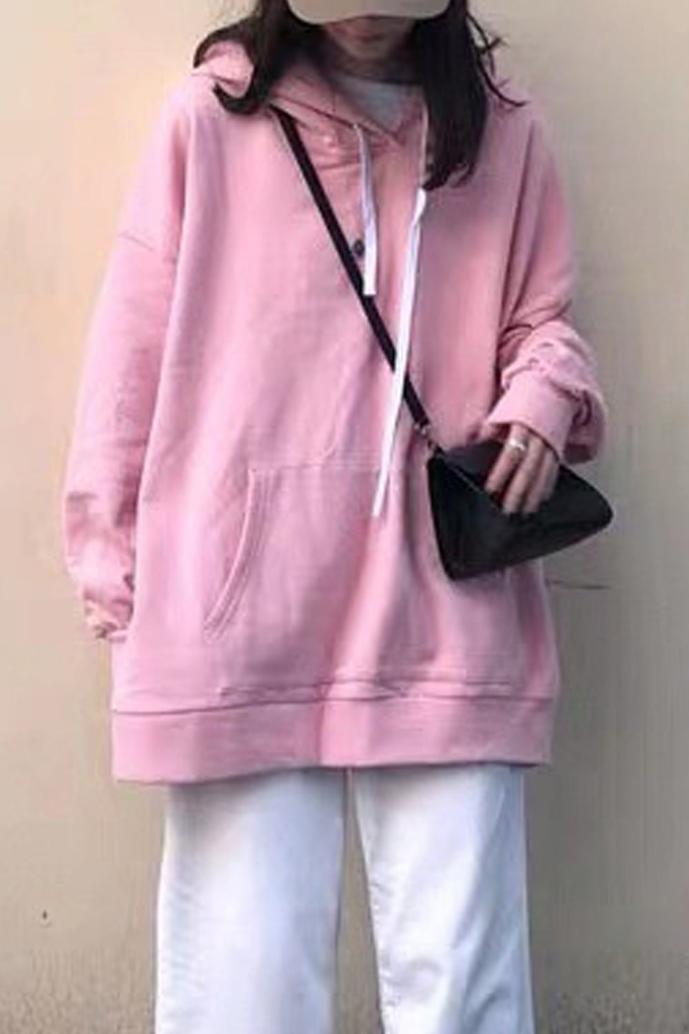 Women Trendy Solid Colored Loose Styled Long Sleeve Mid-Length Pullover Casual Hoodie