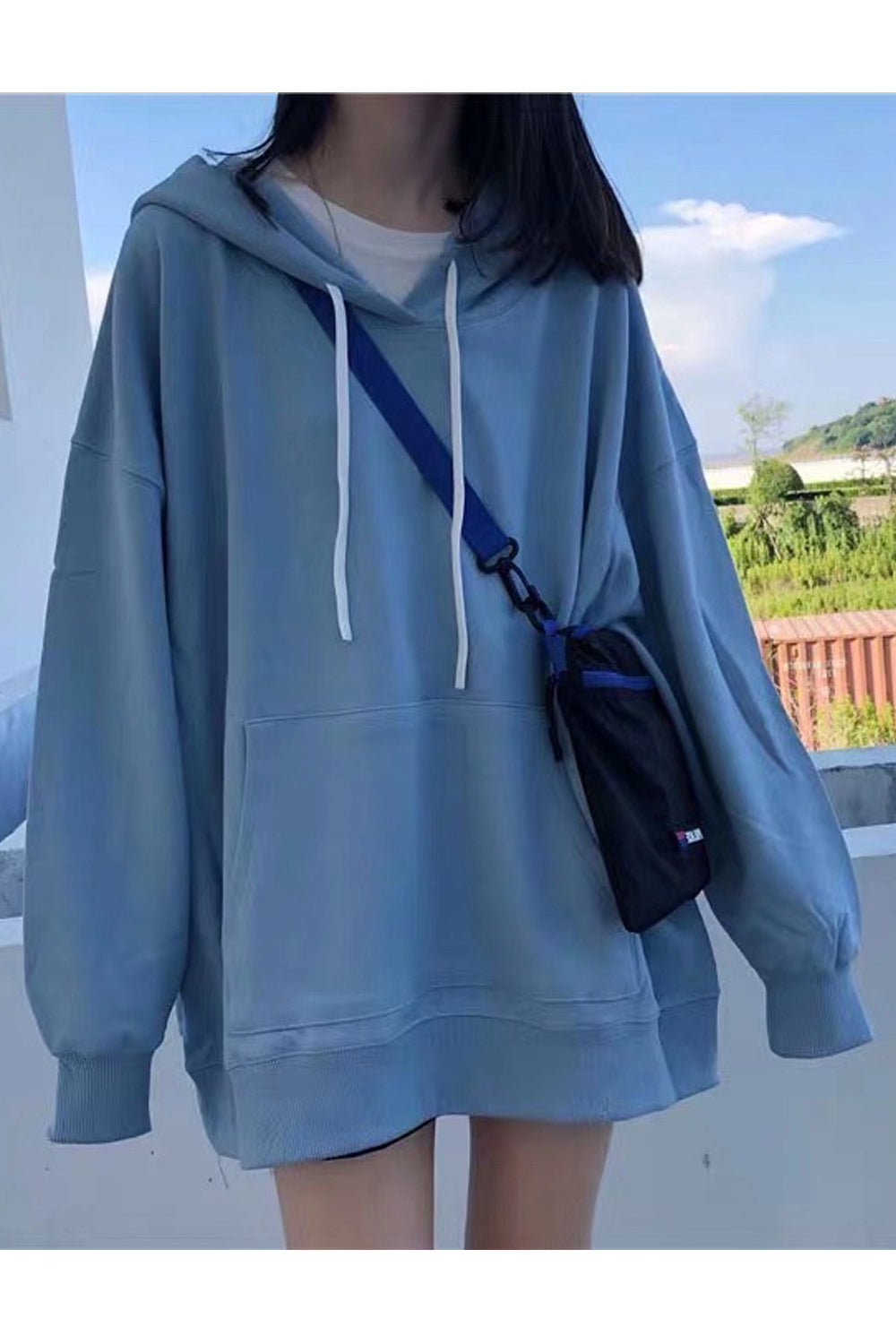 Women Trendy Solid Colored Loose Styled Long Sleeve Mid-Length Pullover Casual Hoodie